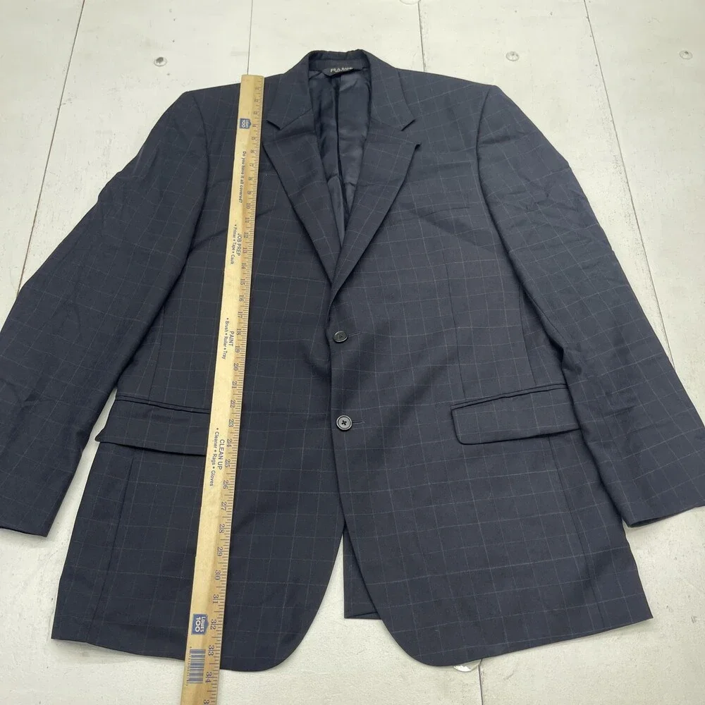 Jos A Bank Signature Collection Blazer Mens 46L Navy Windowpane Wool Jacket - Picture 6 of 9